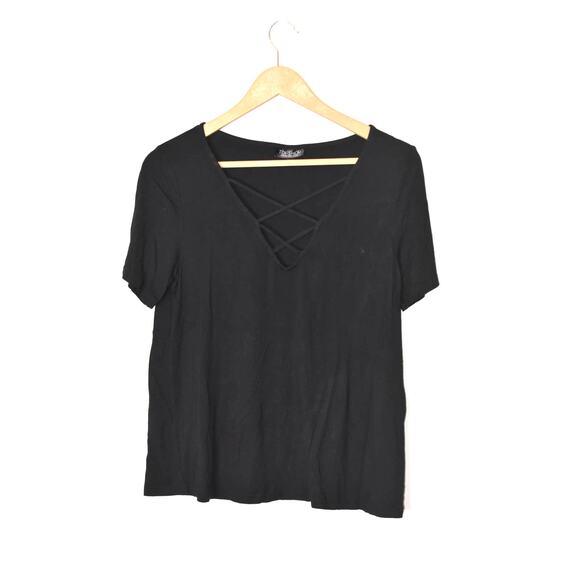 Topshop Tops - Topshop Black Short Sleeve Strappy Neckline Size 6